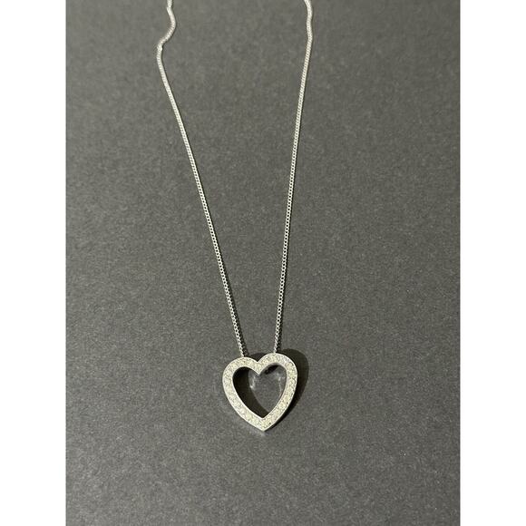 Sterling Heart Swarovski Open Heart Clear Crystal Necklace And Chain Sweetheart - Picture 7 of 10